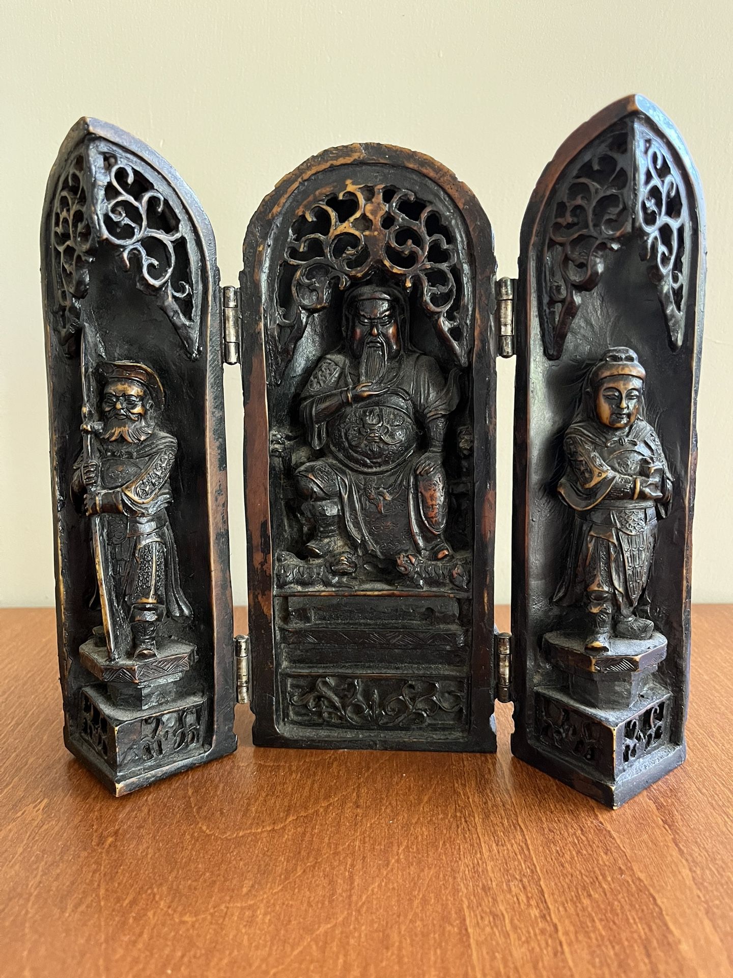 Chinese Folding Buddhist Triptych, Antique Vintage