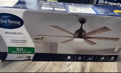 Bradbury 60 in Bronze with Hickory Walnut Blades LED Downrod or Flush Mount Ceiling Fan