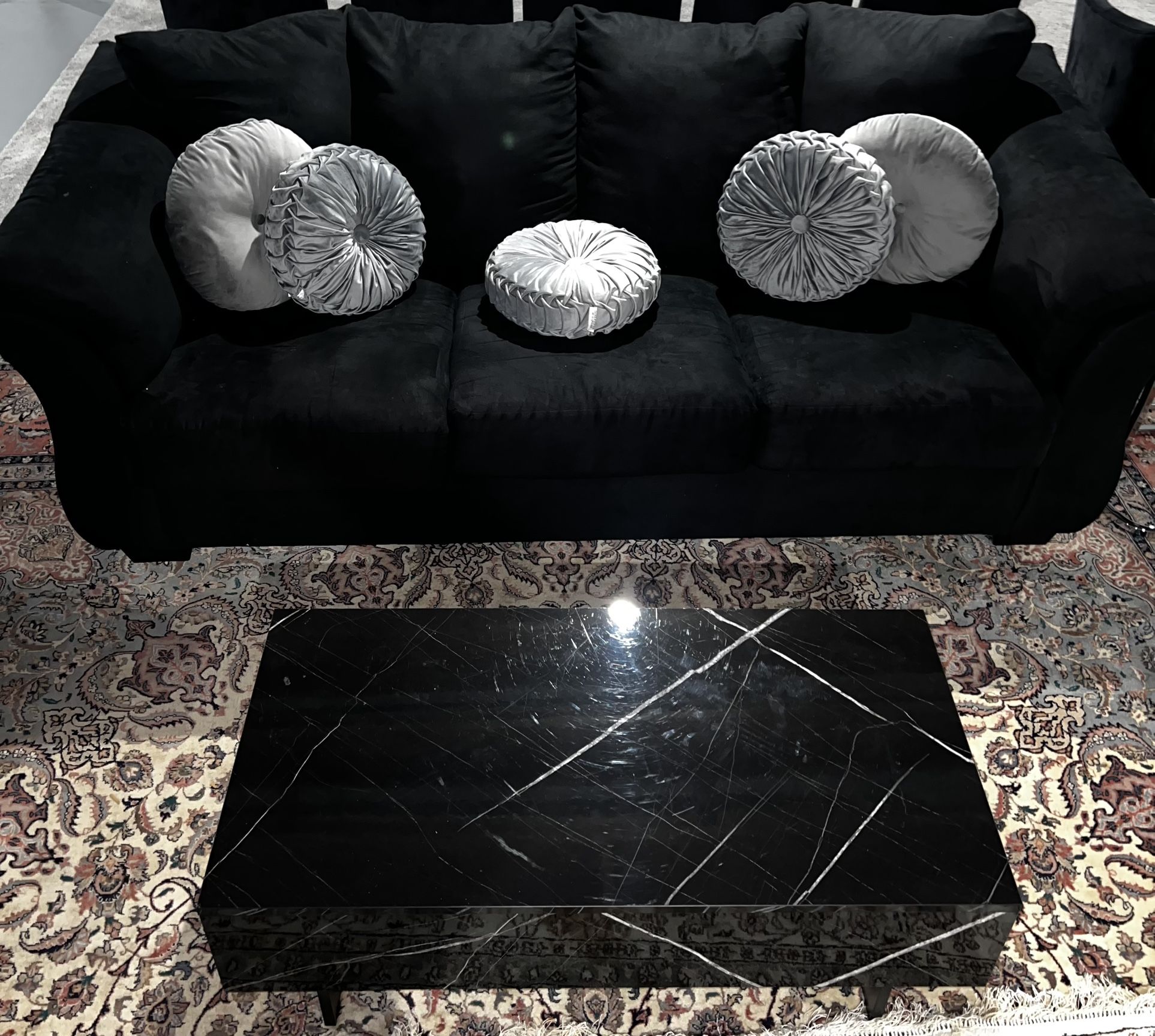 Black Sofa Set (2) And Modern Coffee Table