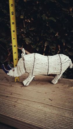 Handmade white beaded rhino
