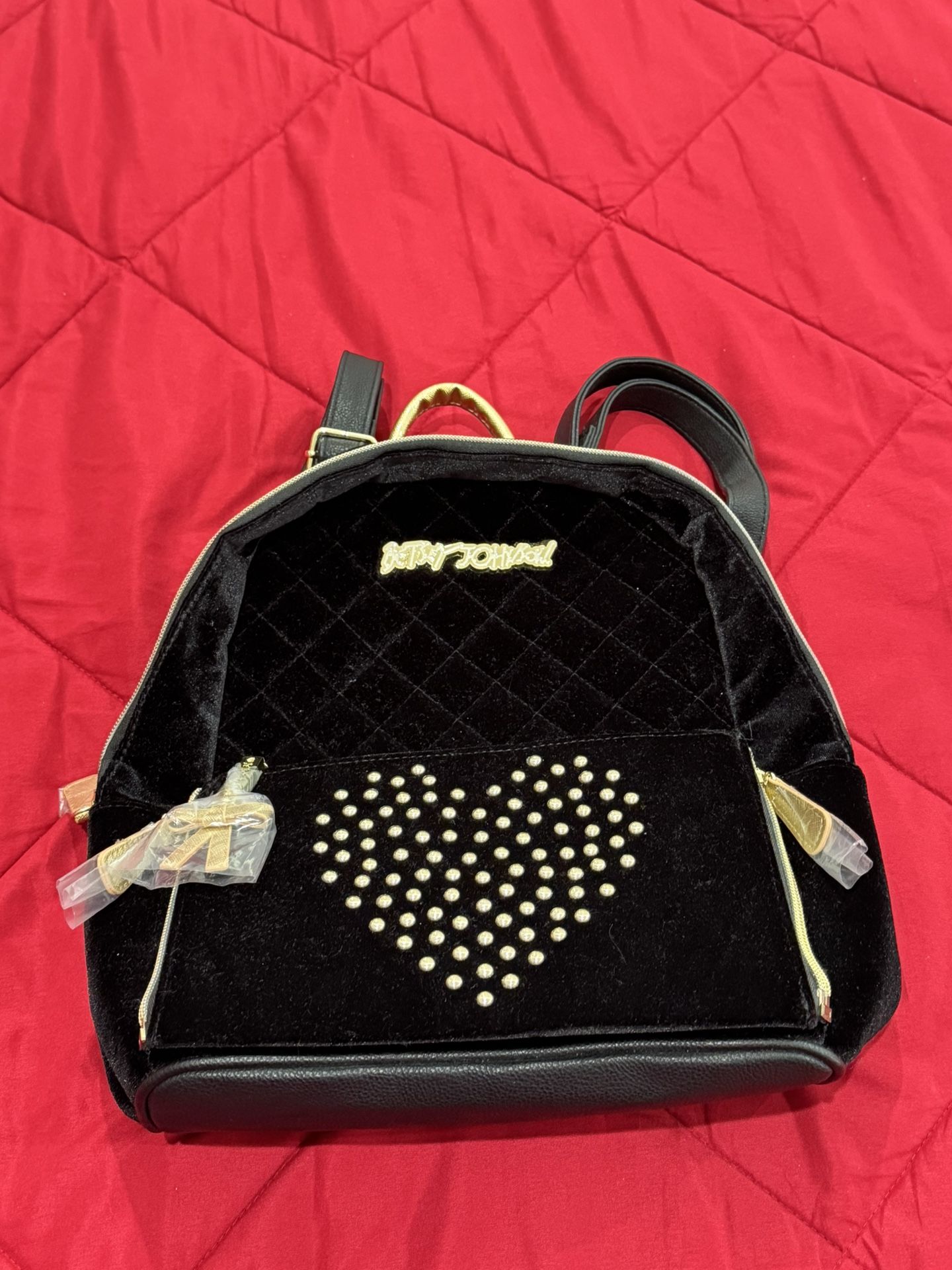 Betsey Johnson Velvet Backpack With Purse