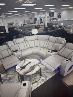 Contemporay Power Reclining Sectional w/Massage, LED Lighting, BT Speakers, Wireless Charging & More