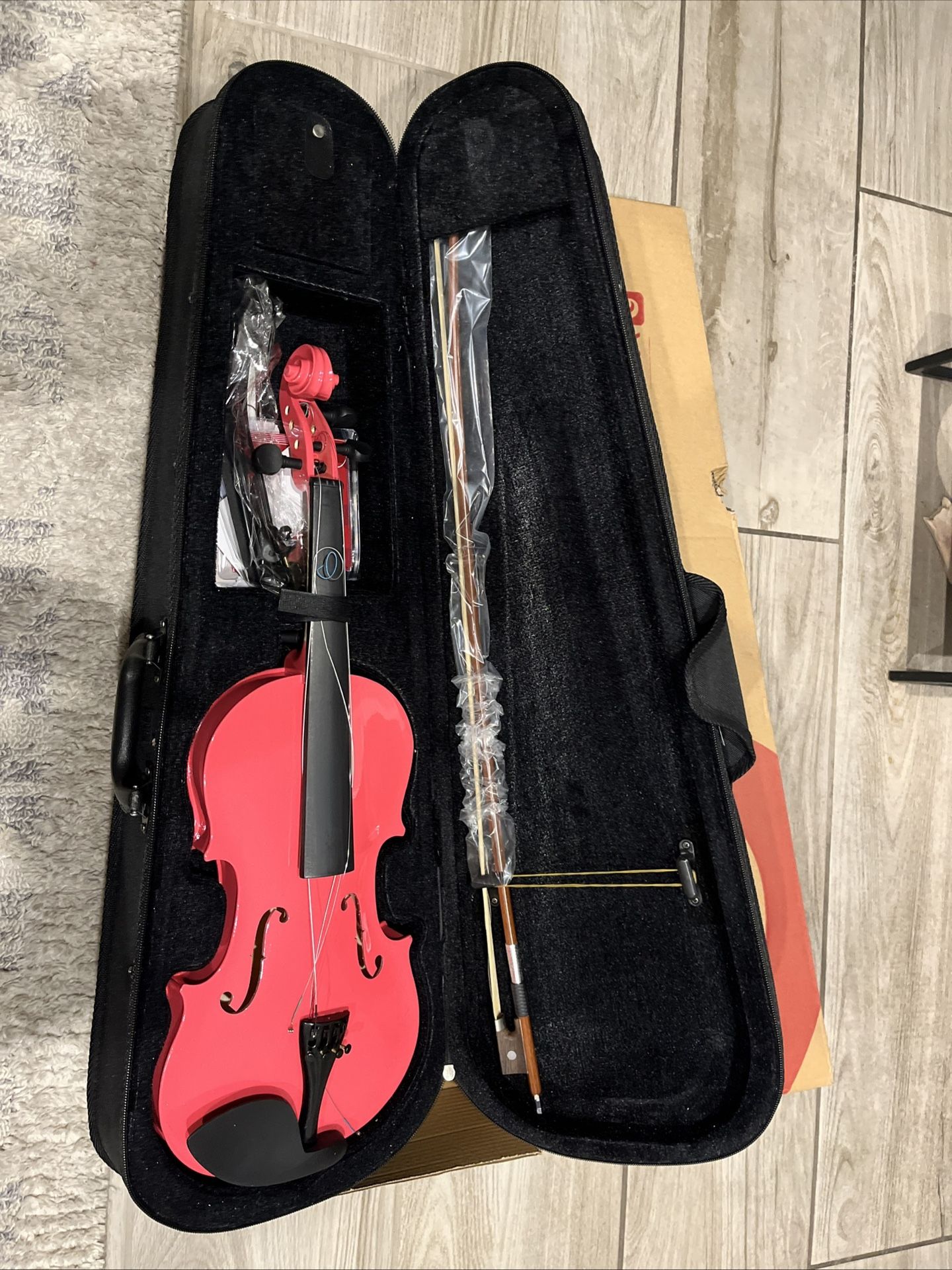 4/4 Size Pink Student Beginner Acoustic Violin Fiddle, Case, Bow, Rosin Restrung