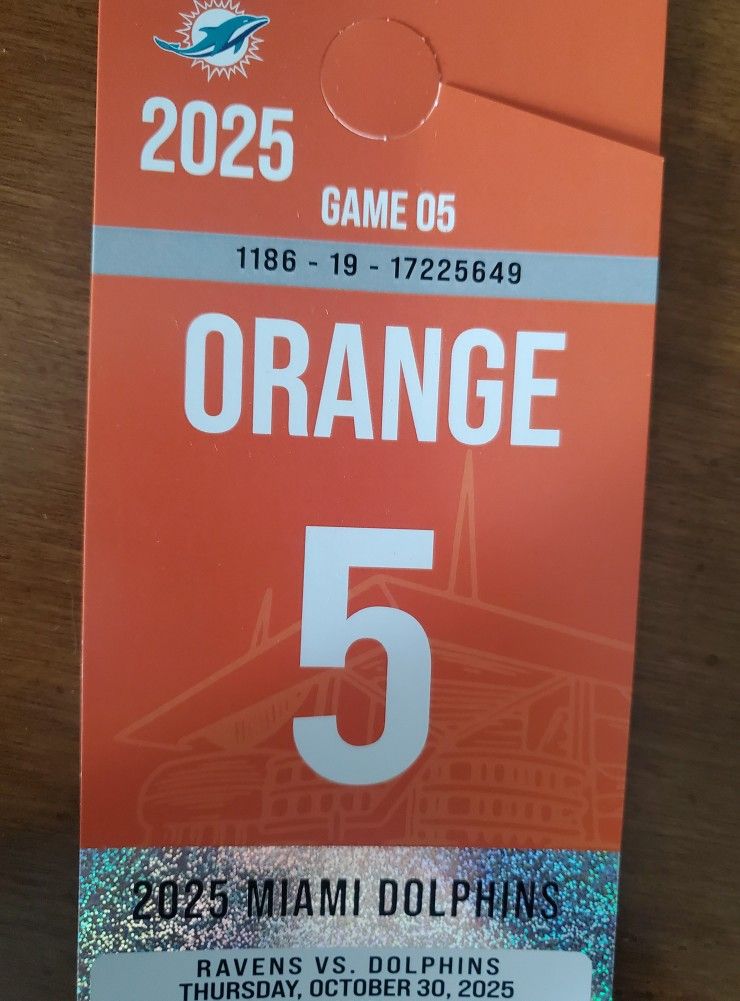 Miami Dolphins VS Ravens Orange Parking Pass