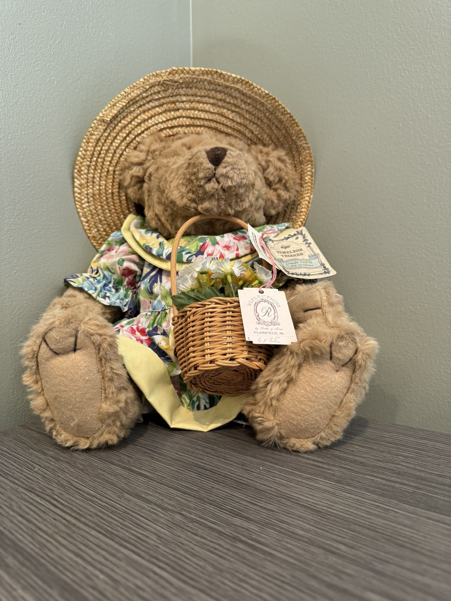 Russ “Timeless Teddies” Bear in Floral Dress with Straw Hat – Collectible Plush