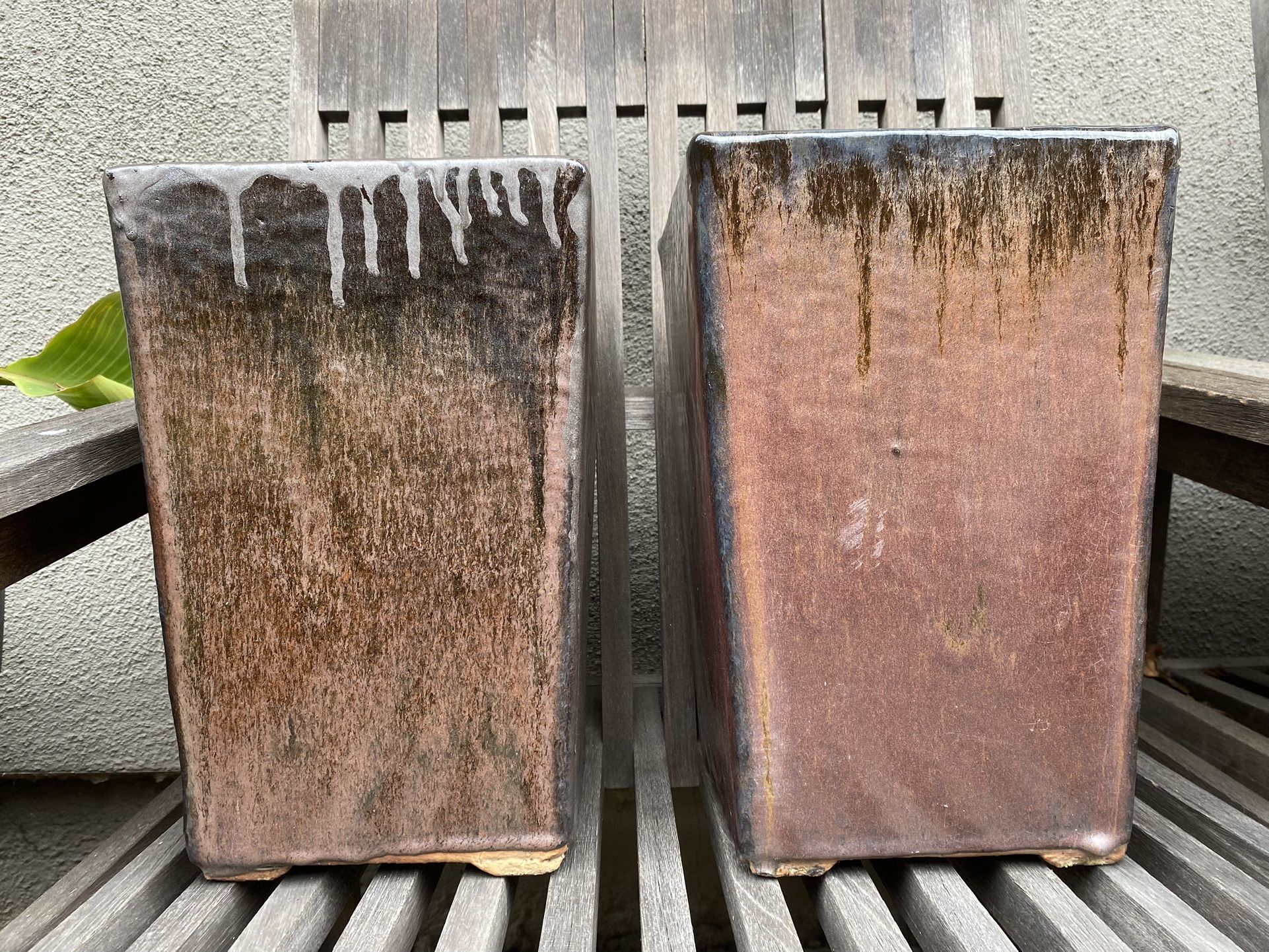 4 Ceramic Glazed Planter Pots Square Contemporary Modern Indoor Outdoor