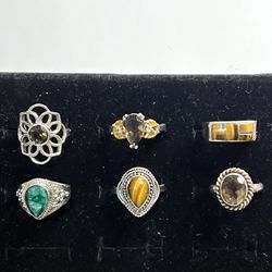 925 Sterling Silver bundle of six rings 