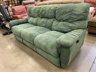 Plush Moss Green 3 Seat Sofa with Double Manual Recliners