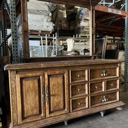 Vintage - MCM - Mid Century Mission Style - 9 Drawer Dresser and shelf Mirror Set By National Mount Airy
