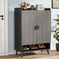 Tribesigns Shoe Cabinet with Doors, 7-Tier Shoe Storage Cabinet with Adjustable Shelves, Wooden Shoes Rack Shoe Storage Organizer for Entryway, Hallwa
