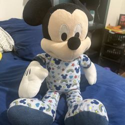 Disney Plush Mickey Mouse Just Play Blue Pajamas Rainbows Hearts 18”