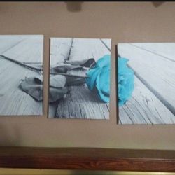 12" x 16" Triple Canvas Blue Rose Artwork