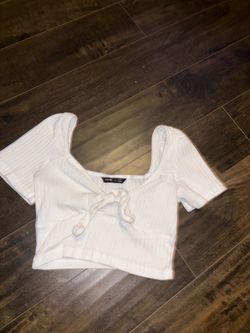 White ribbed crop top with tie front detail , SHEIN #ribbed #tiedetail