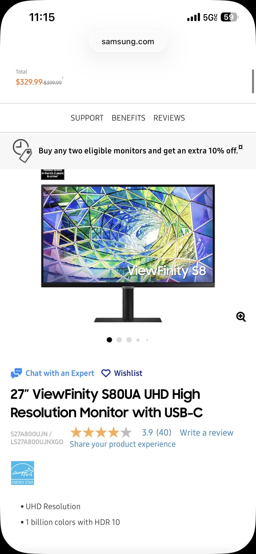 27” ViewFinity S80UA UHD High Resolution Monitor with USB-C