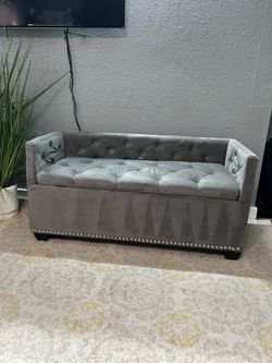 Gray Velvet Tufted Storage Bench