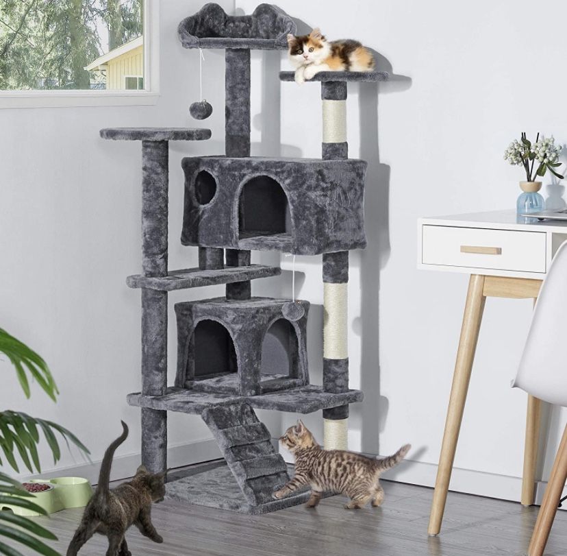 New 54.5”  Cat Tree Tower Condo Furniture Scratch Post for Kittens Cats Pet House Play-Gray