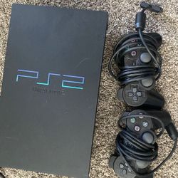 Works~ Ps2 Reto Video game console with two controllers and wires