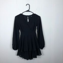 Woman's V-Neck Long Sleeve Ruffled Mini Dress Sz XS
