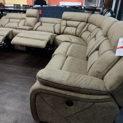 New Sectional Sofa With Three Power Recliners In Faux Suede