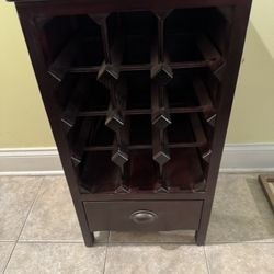 12 bottle  wine Wooden rack with one drawer in GOOD Condition!