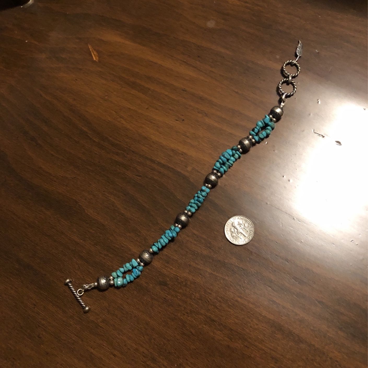 Turquoise And Silver Bracelet Fits 7 1/2 To 8 Inch Wrist