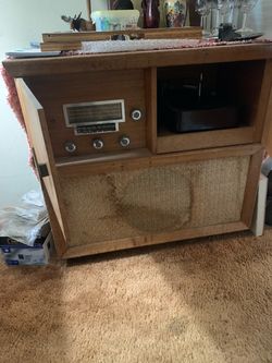 Vintage Wood Console Radio Turntable Cabinet