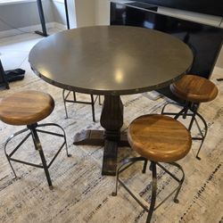 42" Rustic Wood Table Gray Metal Top 