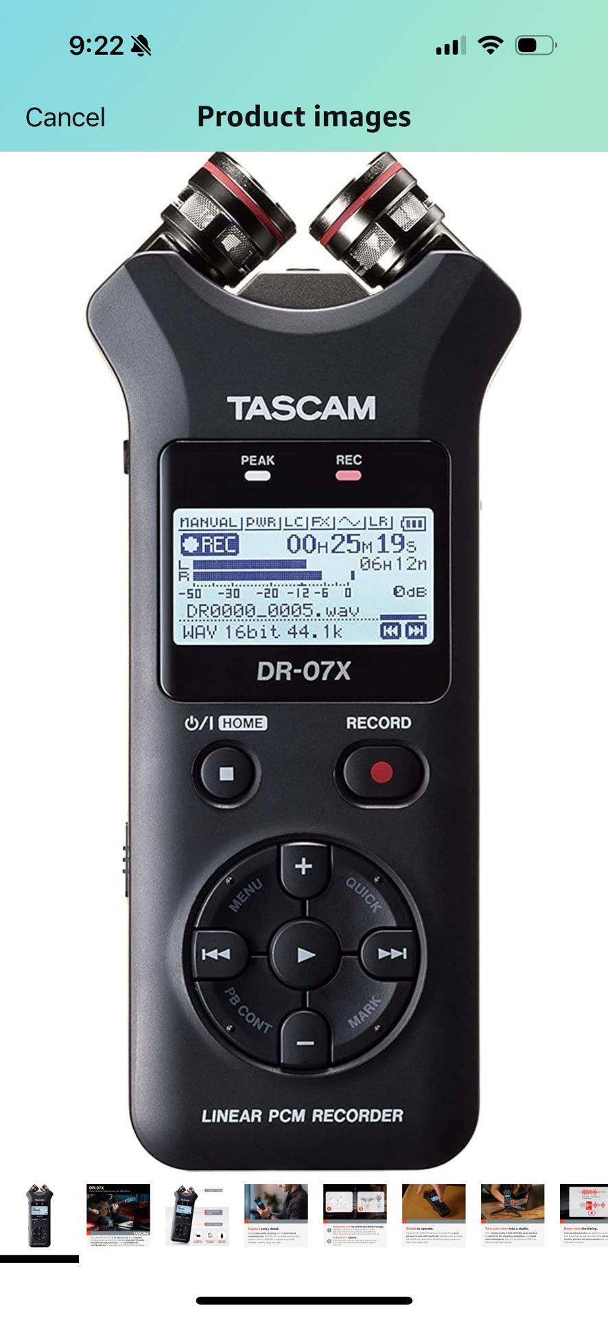 Tascam DR 07X Stereo Handheld Digital Audio Portable Recorder and USB Audio Interface, Pro Field, AV, Music, Dictation Recorder