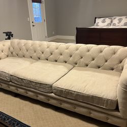 Restoration Hardware, Belgian linen tufted sofa