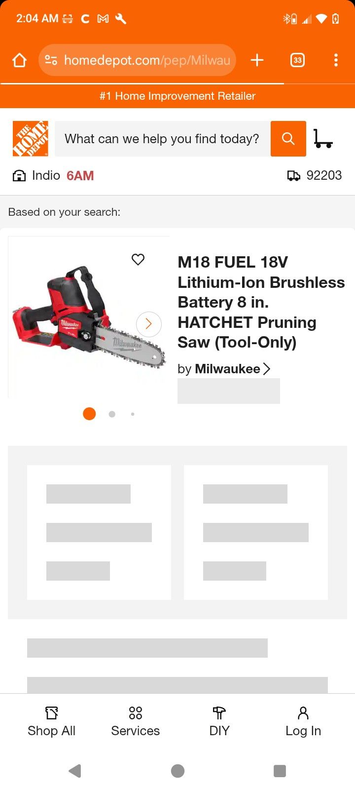 M18 FUEL 18V Lithium-Ion Brushless Battery 8 in. HATCHET Pruning Saw