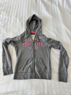 Fitted Hollister Hoodie Sweatshirt Size M. Gray & Pink.