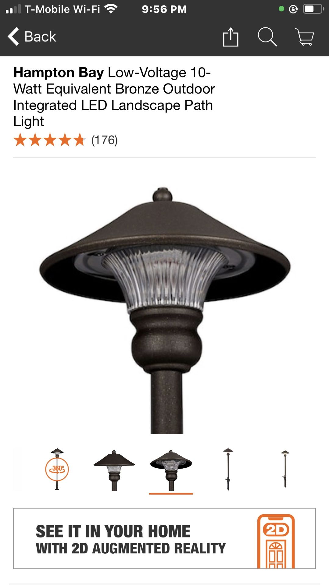 1- item only last one only $25 Hampton Bay Low-Voltage 10-Watt Equivalent Bronze Outdoor Integrated LED Landscape Path Light
