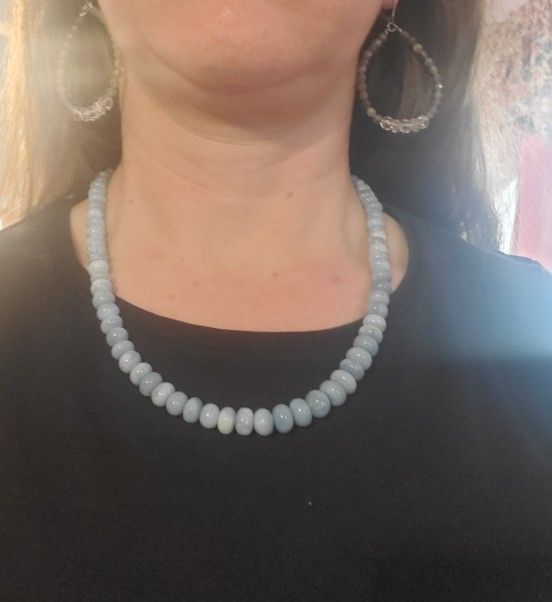 925 Sterling Silver Angelite Gemstone Necklace 20 Inch3s