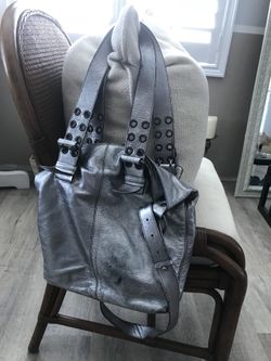 Silver leather handbag, very soft leather