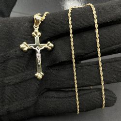 10K Gold Jesus Cross Design With 10K Gold Chain