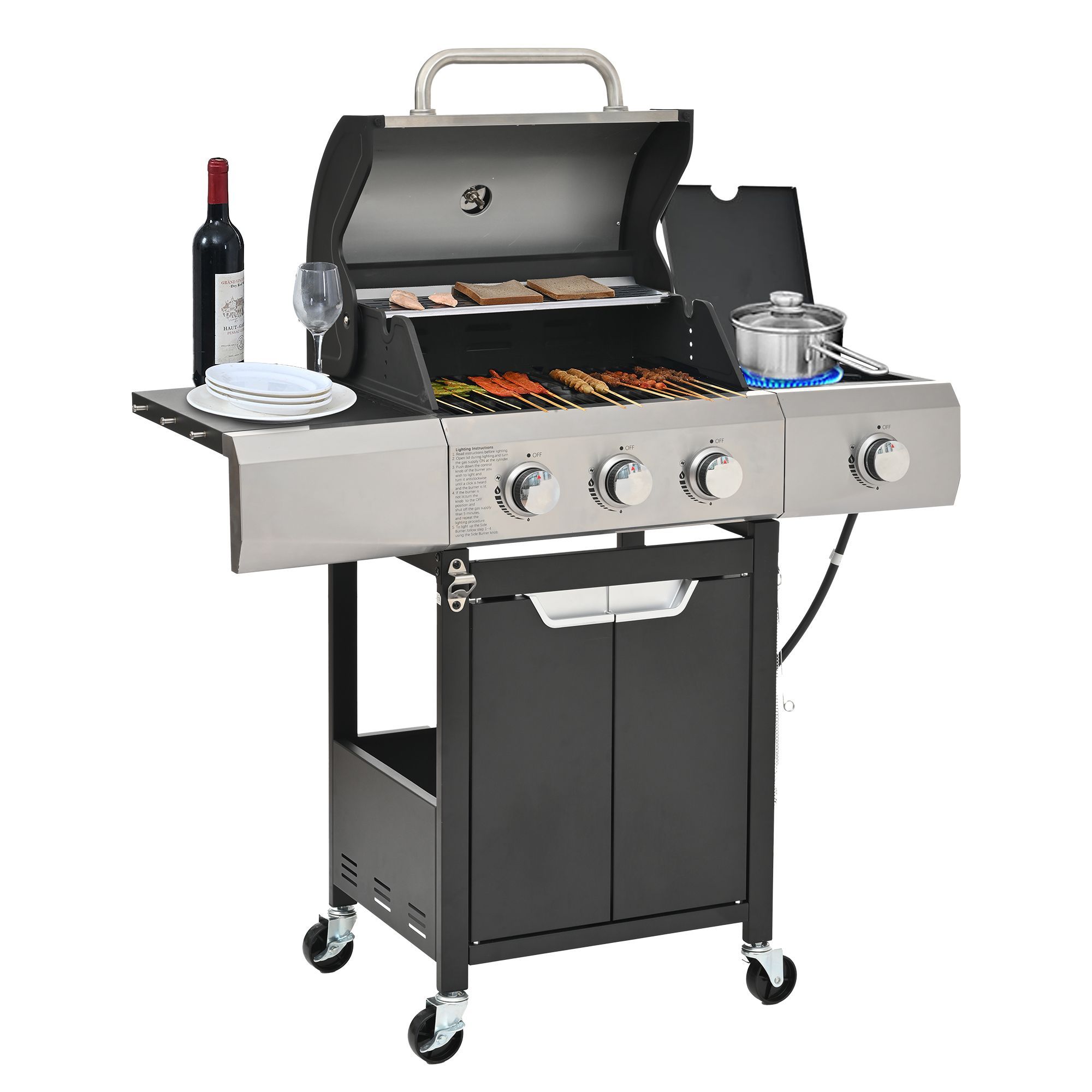 Stainless Steel Gas Grill for All: 3 Burner, with Side Burner, for Outdoor BBQ and Convenient Camping Cooking
