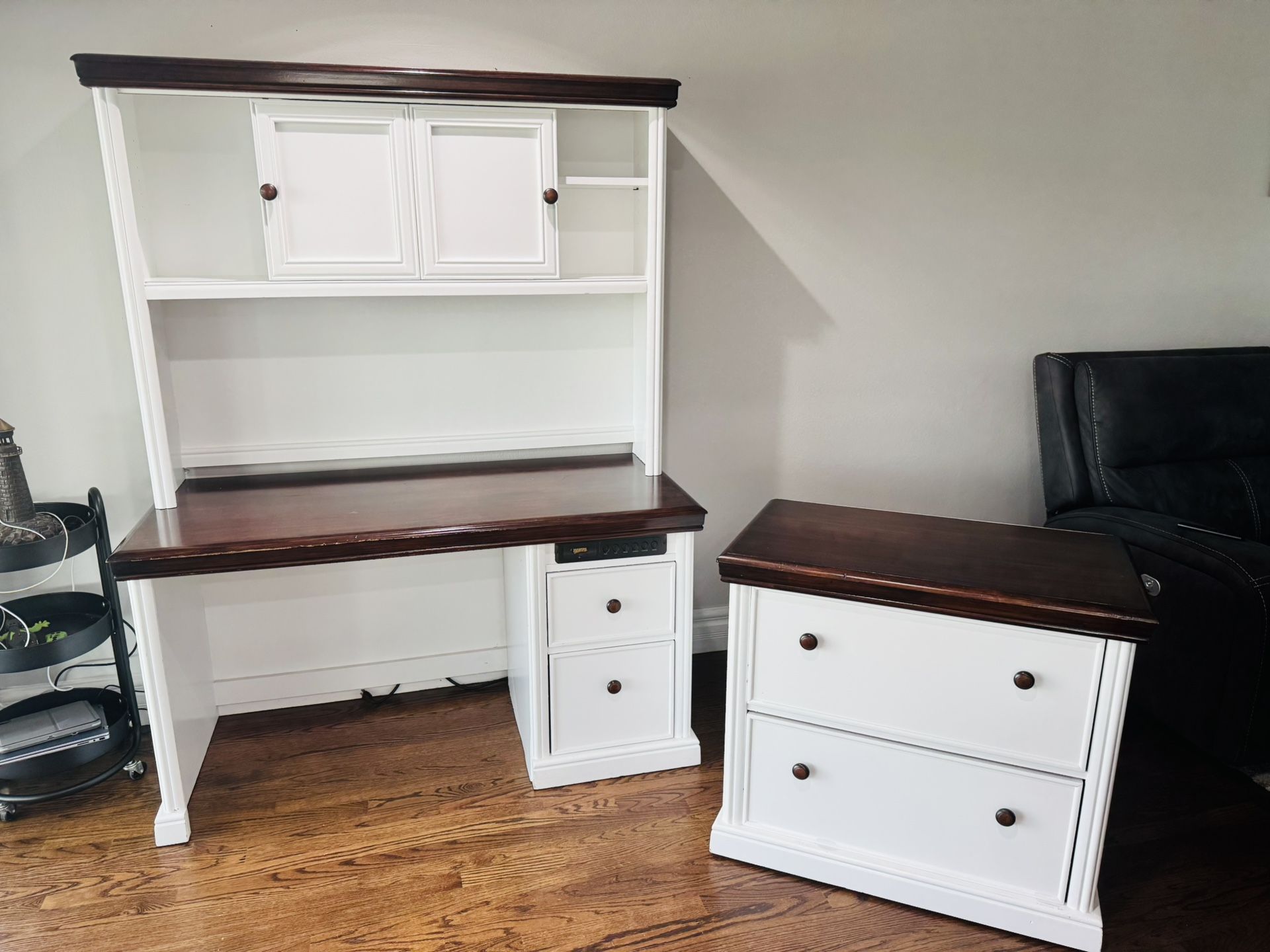 Solid Wood Desk, Hutch, 2-drawer File Cabinet 