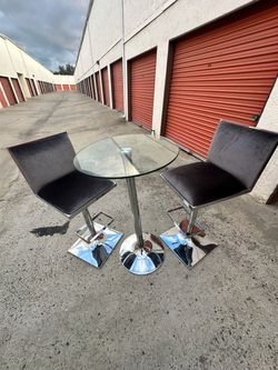 Glass Top Bar Table with 2 Bar Stools