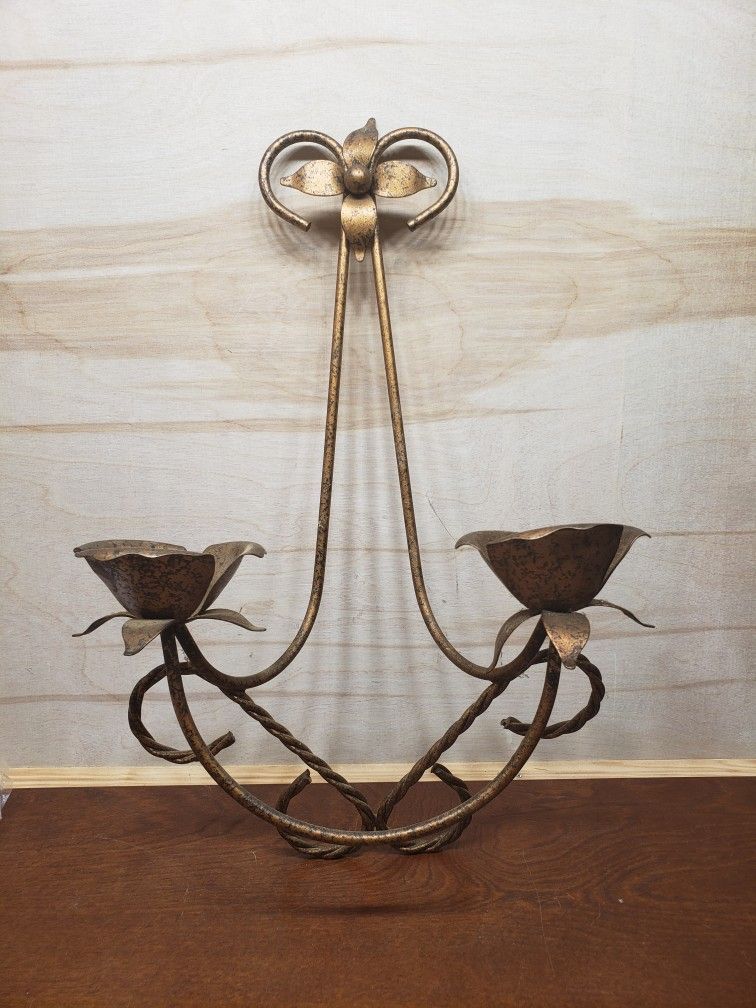 Vintage Homco Double Arm Tulip Rose Twisted Candle Holder Wall Sconce