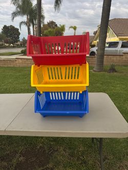 3 Colors Stackable Bin Basket Storage