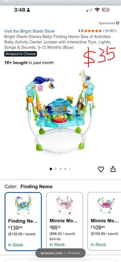 Bright Starts Disney Baby Finding Nemo Sea of Activities Baby Activity Center Jumper