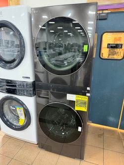 LG WKEX300HBA 27" Smart Single Unit WashTower with 5.0 cu. ft. Washer and 7.4 cu. ft. Electric Dryer, Black Steel
