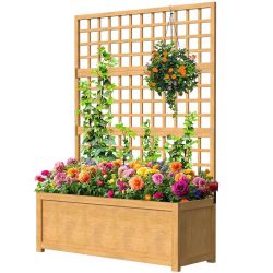 Screen Raised Garden Bed Wood Vertical Planter Box with Trellis Planter Raised Bed with Drainage Holes, Screen