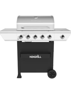 Nexgrill 5-Burner Propane Gas Grill in Stainless Steel with Side Burner and Condiment Rack