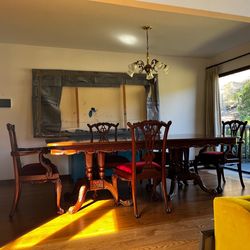 Elegant Solid Wood Dining Table Set – Double Pedestal + Chairs