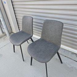 Dining Chairs Set of2, Modern Kitchen & Dining Room Chairs, Upholstered Faux Leather Cushion Seat and Sturdy MetalLegs(2 Grey Chairs)