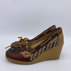 Sperry Top Sider Shoes Womens 9.5 M Brown Goldfish Leather Wedge Heels Ladies