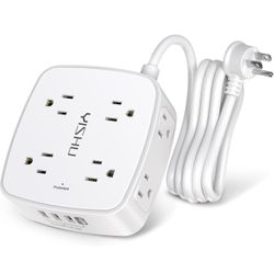 6 Ft Surge Protector Power Strip - 8 Widely Outlets with 4 USB Ports, 3 Side Outlet Extender with 6 Feet Extension Cord, Flat Plug, Wall Mount, Desk U