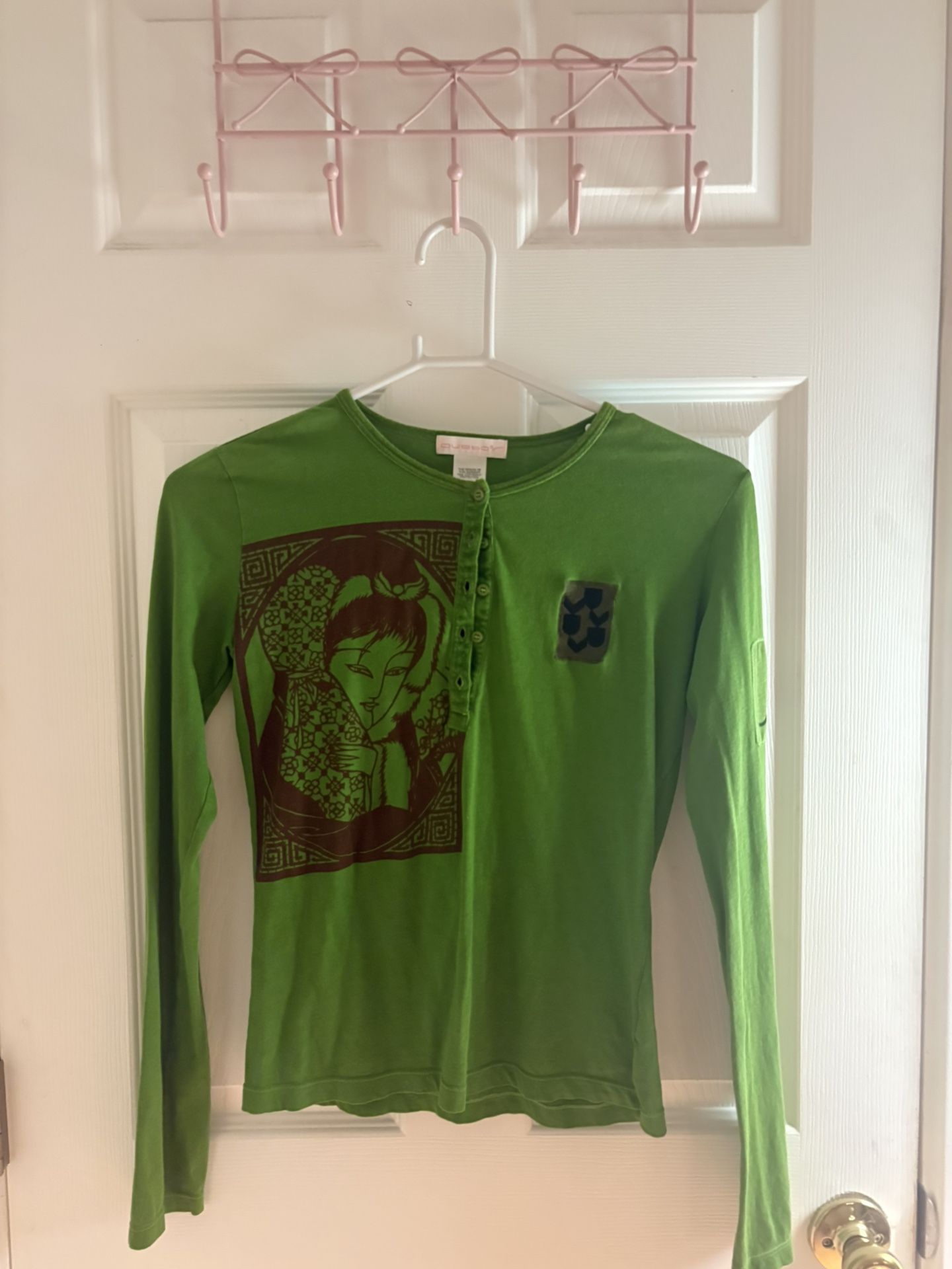 Green y2k Japanese print long sleeve