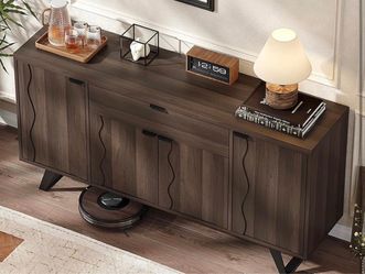 Dark Walnut Sideboard Buffet Cabinet with Drawer